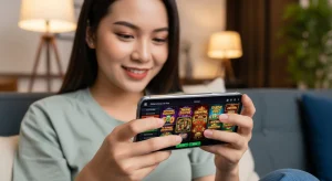 Một người chơi đang duyệt qua kho game đa dạng của Vz99 trên máy tính bảng.